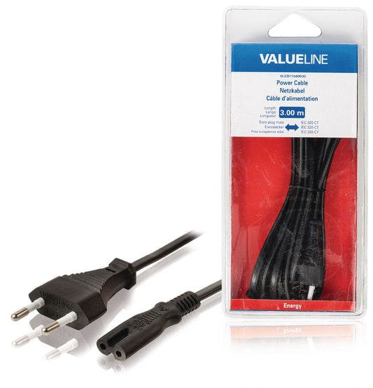 Valueline Euro-Netzkabel Euro male - IEC-320-C7 3.00 m Schwarz
