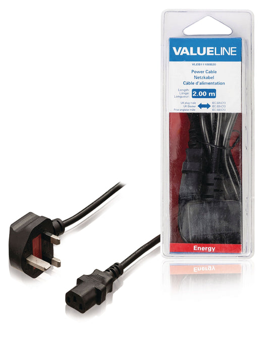 Valueline UK-Netzkabel GB Stecker - IEC-320-C13 2.00 m Schwarz