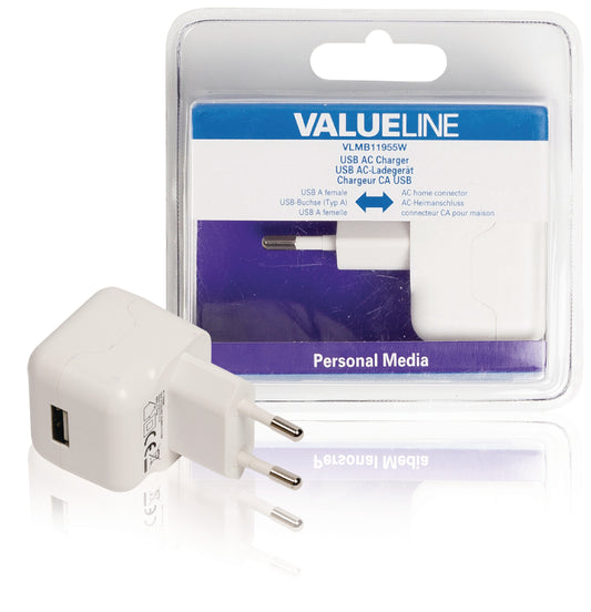 Valueline Ladegerät 1-Ausgang 2.1 A 2.1 A USB Weiss