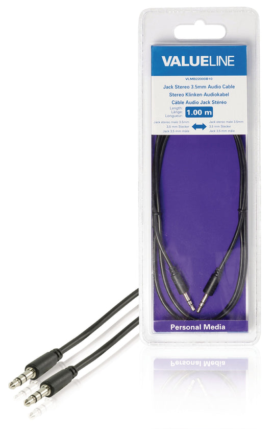 Valueline Stereo-Audiokabel 3.5 mm male - 3.5 mm male 1.00 m Schwarz