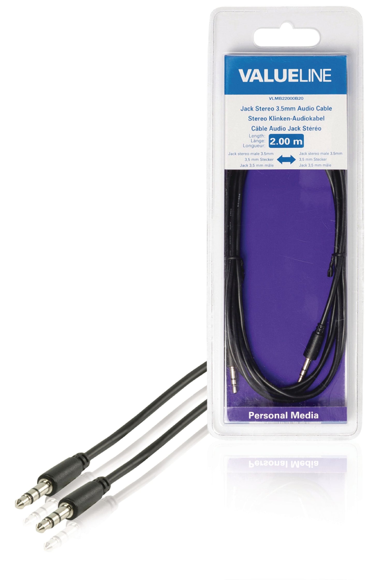 Valueline Stereo-Audiokabel 3.5 mm male - 3.5 mm male 2.00 m Schwarz