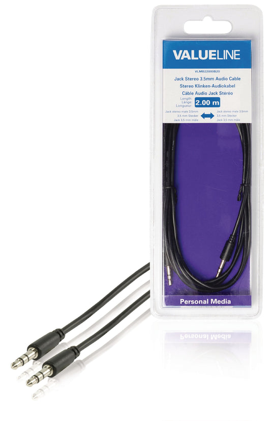 Valueline Stereo-Audiokabel 3.5 mm male - 3.5 mm male 2.00 m Schwarz