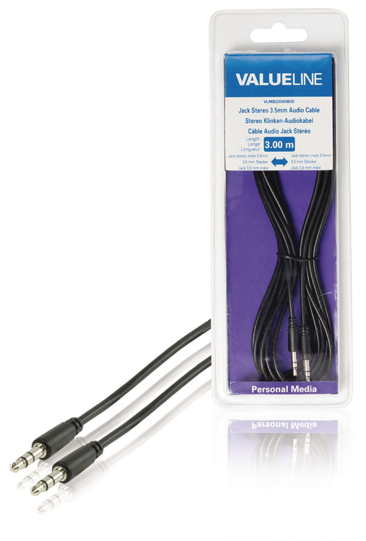 Valueline Stereo-Audiokabel 3.5 mm male - 3.5 mm male 3.00 m Schwarz