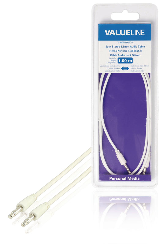 Valueline Stereo-Audiokabel 3.5 mm male - 3.5 mm male 1.00 m Weiss