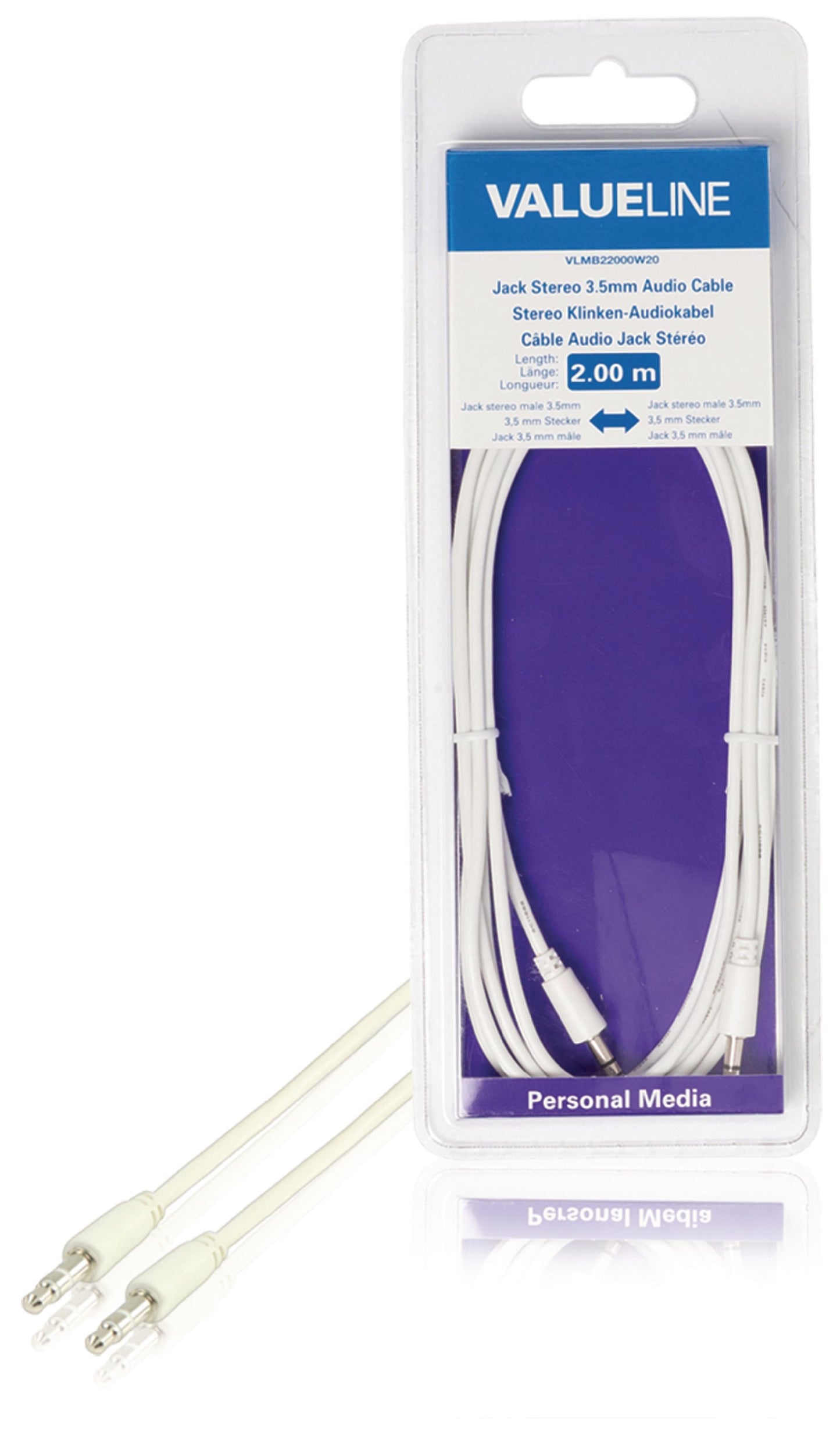 Valueline Stereo-Audiokabel 3.5 mm male - 3.5 mm male 2.00 m Weiss