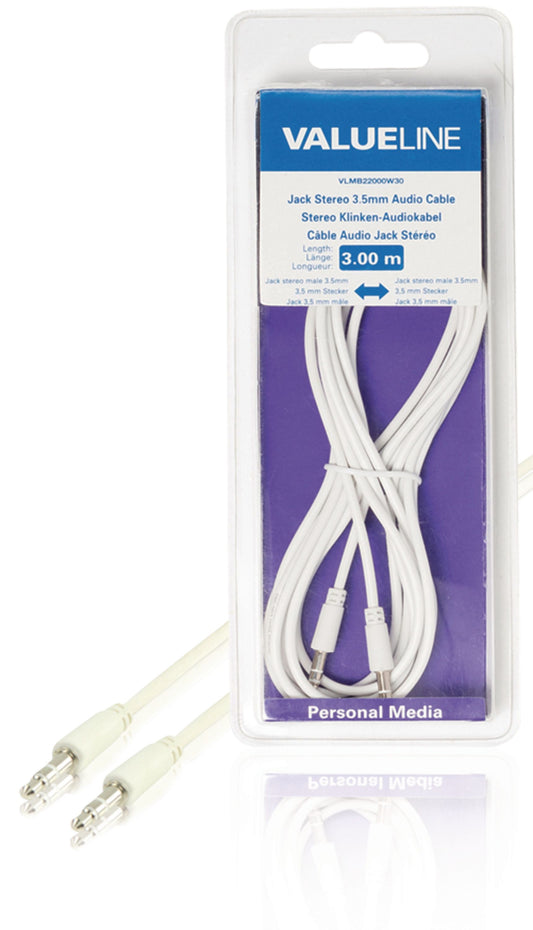 Valueline Stereo-Audiokabel 3.5 mm male - 3.5 mm male 3.00 m Weiss