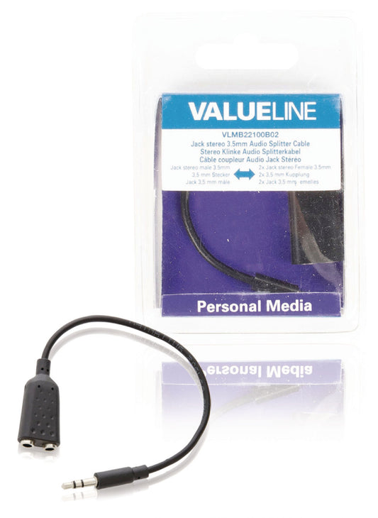 Valueline Stereo-Audiokabel 3.5 mm male - 2x 3.5 mm male 0.20 m Schwarz
