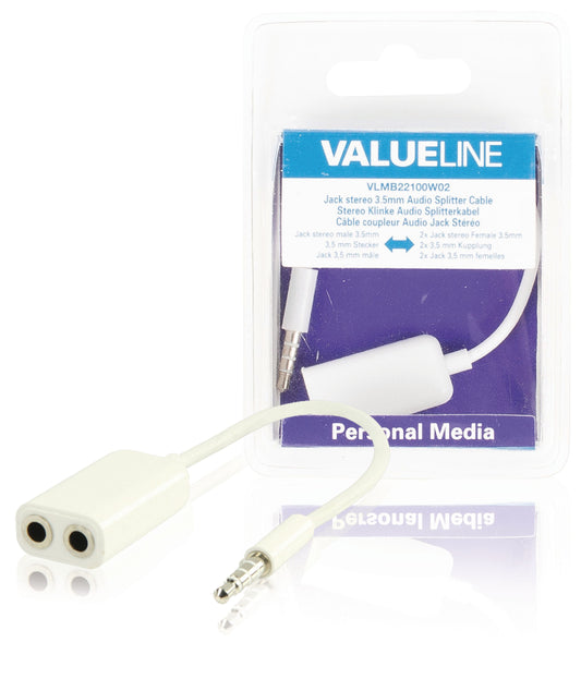 Valueline Stereo-Audiokabel 3.5 mm male - 2x 3.5 mm male 0.20 m Weiss