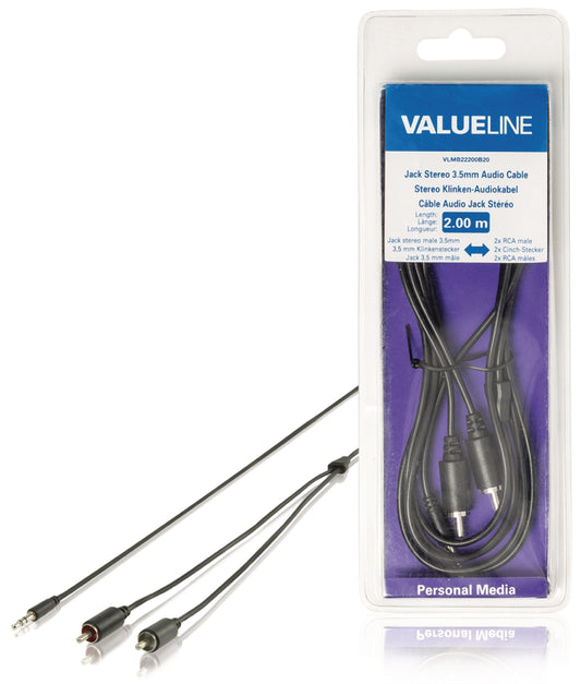 Valueline Stereo-Audiokabel 3.5 mm male - 2x RCA male 2.00 m Schwarz