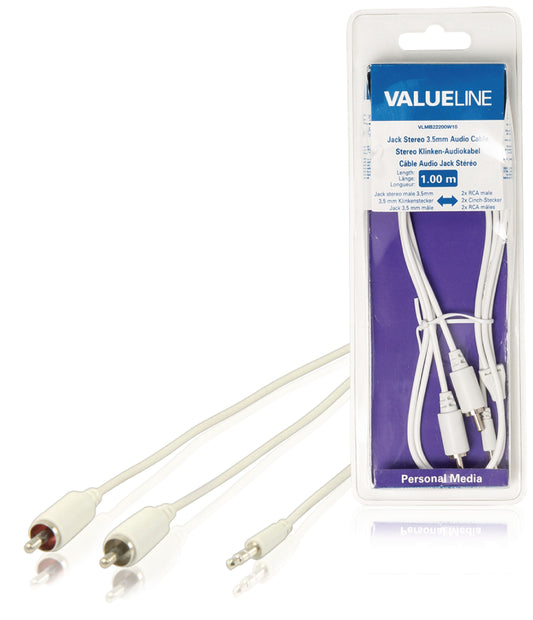 Valueline Stereo-Audiokabel 3.5 mm male - 2x RCA male 1.00 m Weiss