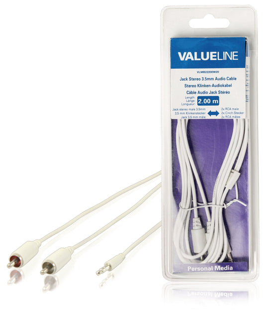 Valueline Stereo-Audiokabel 3.5 mm male - 2x RCA male 2.00 m Weiss