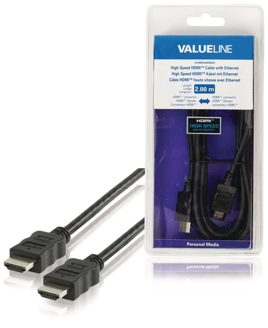 Valueline High Speed HDMI Kabel mit Ethernet HDMI Anschluss - HDMI Anschluss 2.00 m Schwarz