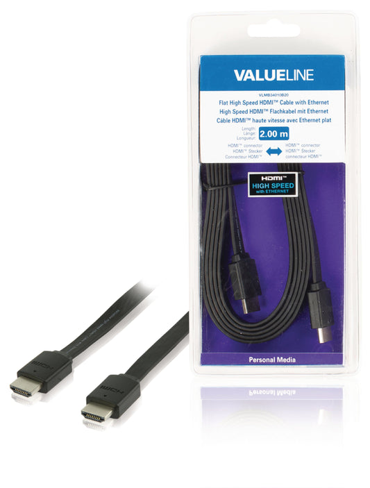 Valueline High Speed HDMI Kabel mit Ethernet HDMI Anschluss - HDMI Anschluss 2.00 m Schwarz