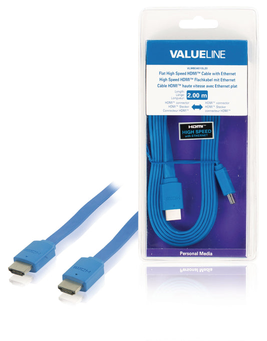 Valueline High Speed HDMI Kabel mit Ethernet HDMI Anschluss - HDMI Anschluss 2.00 m Blau