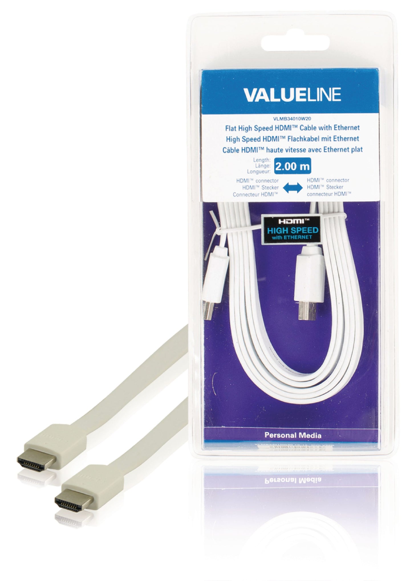 Valueline High Speed HDMI Kabel mit Ethernet HDMI Anschluss - HDMI Anschluss 2.00 m Weiss