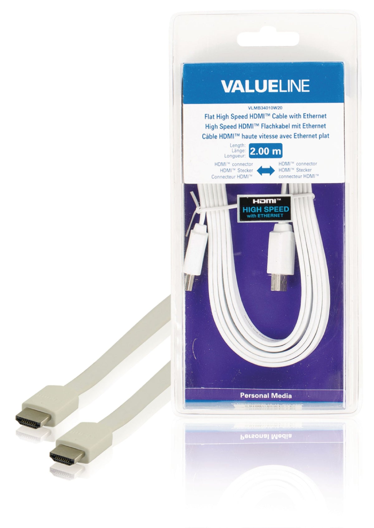 Valueline High Speed HDMI Kabel mit Ethernet HDMI Anschluss - HDMI Anschluss 2.00 m Weiss
