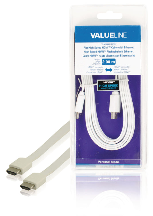 Valueline High Speed HDMI Kabel mit Ethernet HDMI Anschluss - HDMI Anschluss 2.00 m Weiss