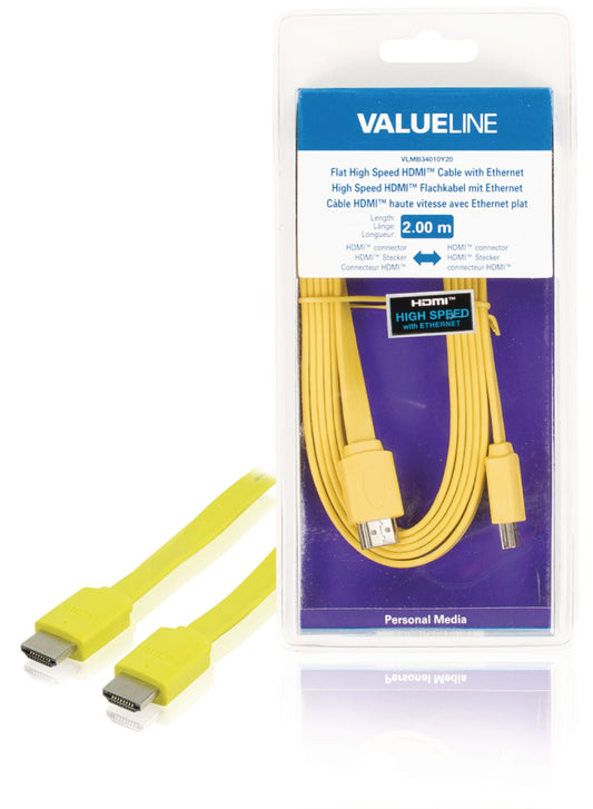Valueline High Speed HDMI Kabel mit Ethernet HDMI Anschluss - HDMI Anschluss 2.00 m Gelb