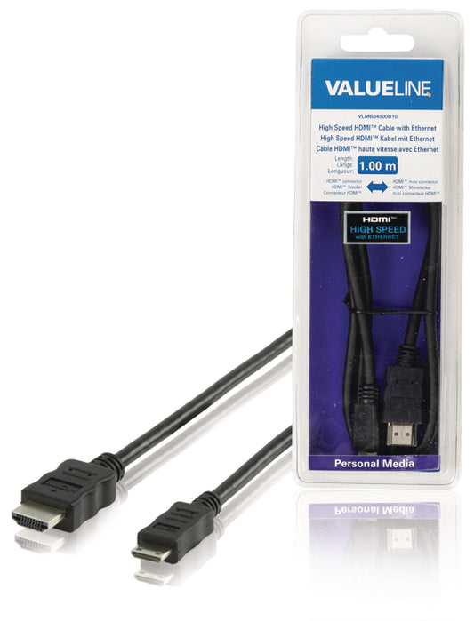 Valueline High Speed HDMI Kabel mit Ethernet HDMI Anschluss - HDMI Mini Stecker 1.00 m Schwarz