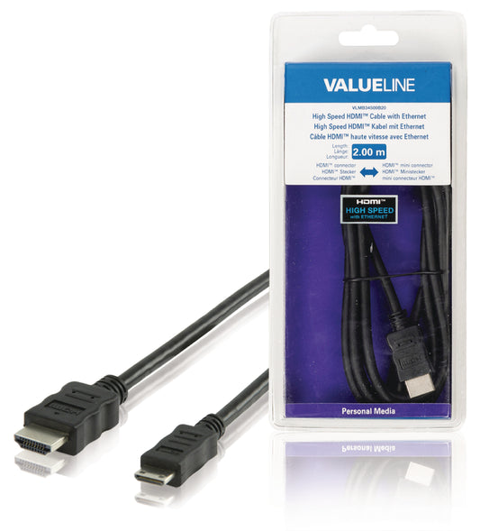 Valueline High Speed HDMI Kabel mit Ethernet HDMI Anschluss - HDMI Mini Stecker 2.00 m Schwarz