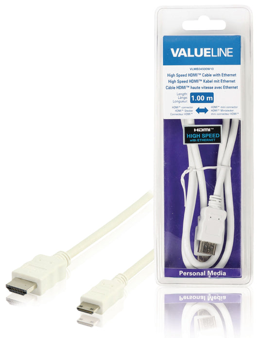 Valueline High Speed HDMI Kabel mit Ethernet HDMI Anschluss - HDMI Mini Stecker 1.00 m Weiss