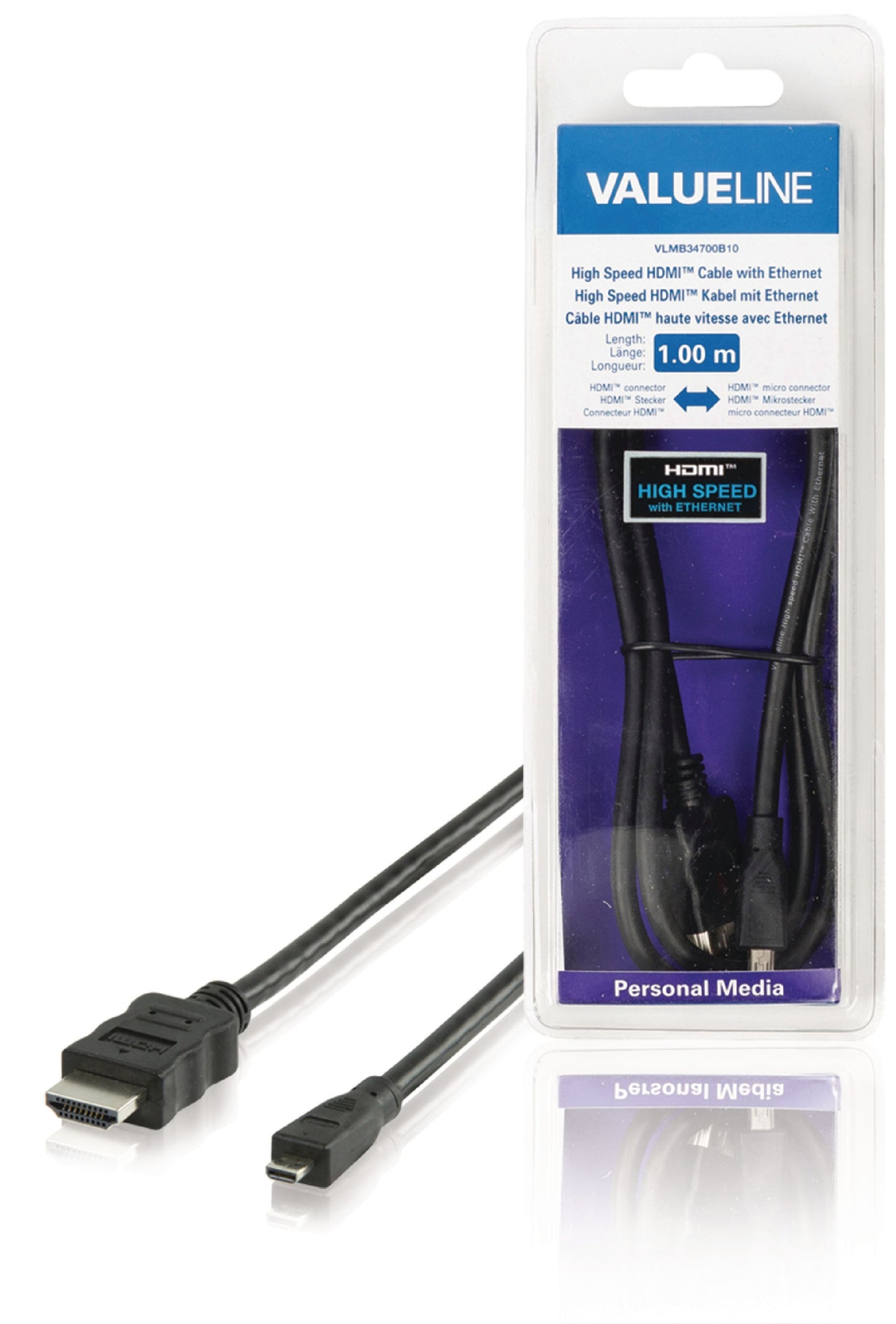 Valueline High Speed HDMI Kabel mit Ethernet HDMI Anschluss - HDMI Micro Stecker 2.00 m Schwarz