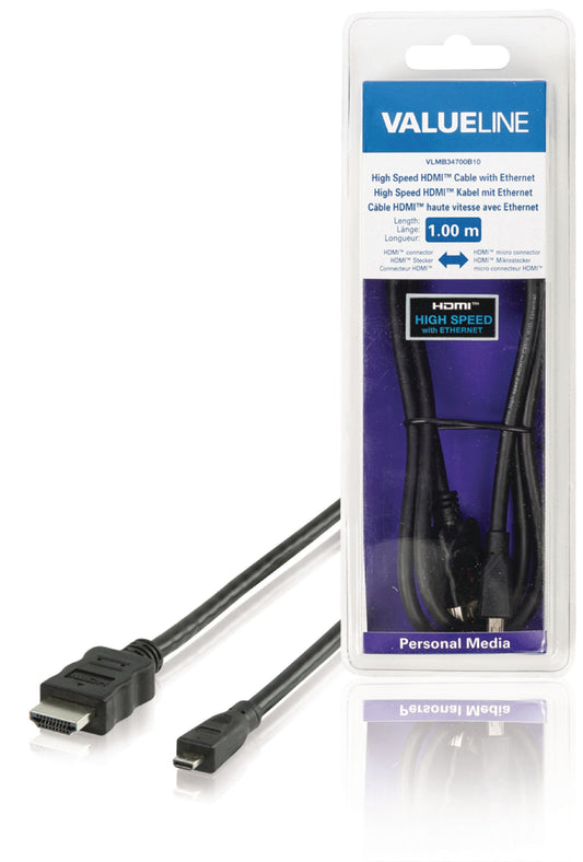 Valueline High Speed HDMI Kabel mit Ethernet HDMI Anschluss - HDMI Micro Stecker 2.00 m Schwarz