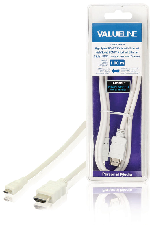 Valueline High Speed HDMI Kabel mit Ethernet HDMI Anschluss - HDMI Micro Stecker 1.00 m Weiss