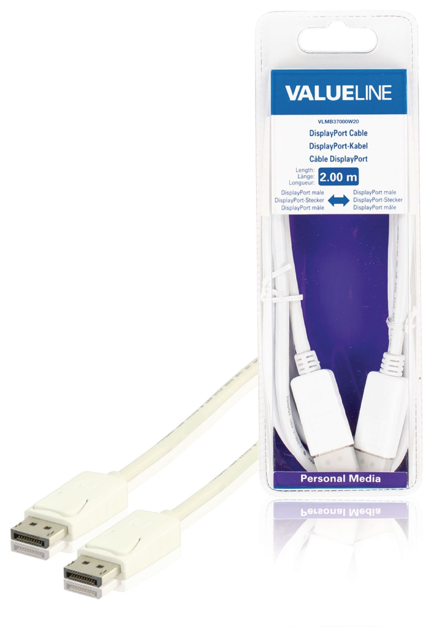 Valueline Displayport-Kabel Displayport male - Displayport male 2.00 m Weiss