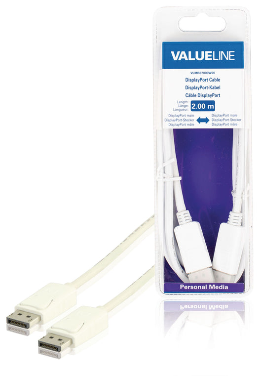 Valueline Displayport-Kabel Displayport male - Displayport male 2.00 m Weiss