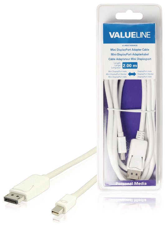 Valueline Mini Displayport-Kabel Mini Displayport Stecker - Displayport male 2.00 m Weiss