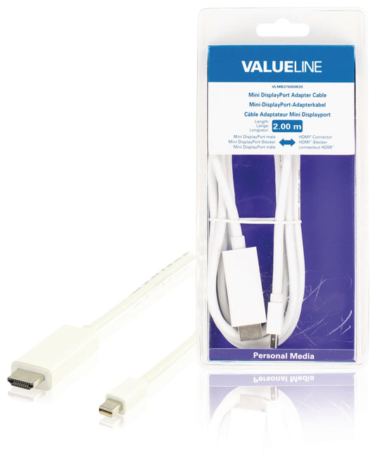 Valueline Mini Displayport-Kabel Mini Displayport Stecker - HDMI Anschluss 2.00 m Weiss