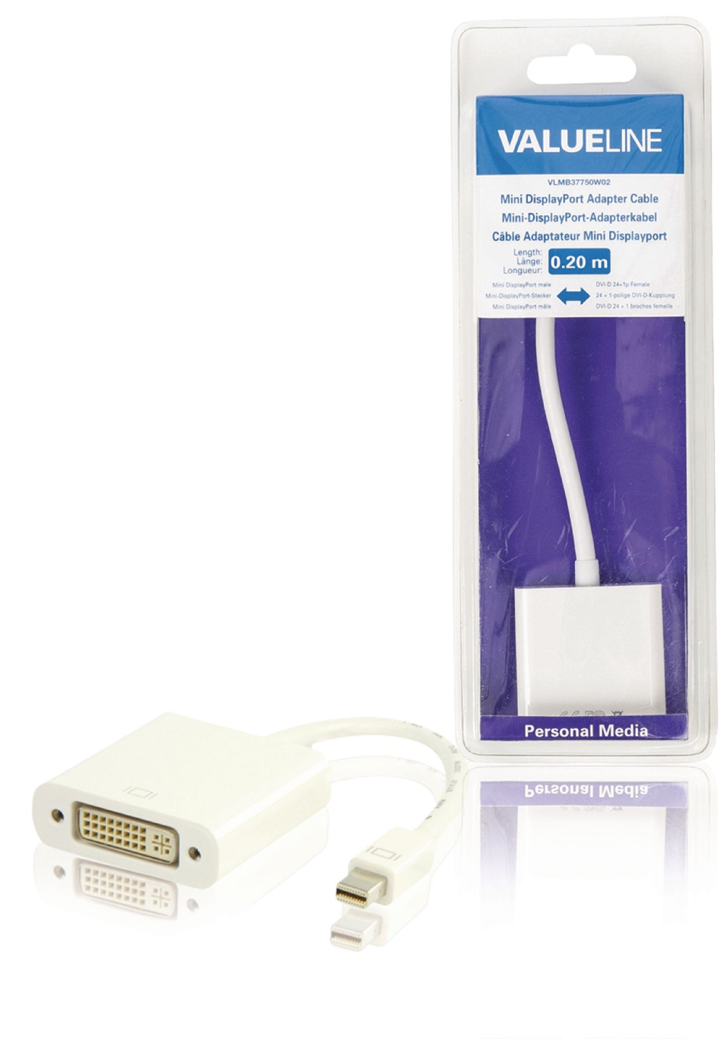 Valueline Mini Displayport-Kabel Mini Displayport Stecker - DVI-I 24+5-pol. Buchse 0.20 m Weiss