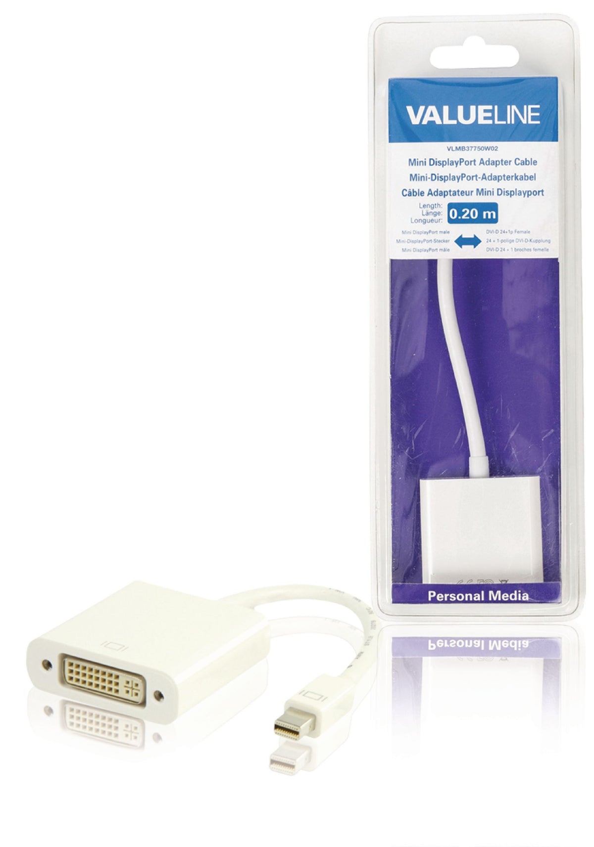 Valueline Mini Displayport-Kabel Mini Displayport Stecker - DVI-I 24+5-pol. Buchse 0.20 m Weiss