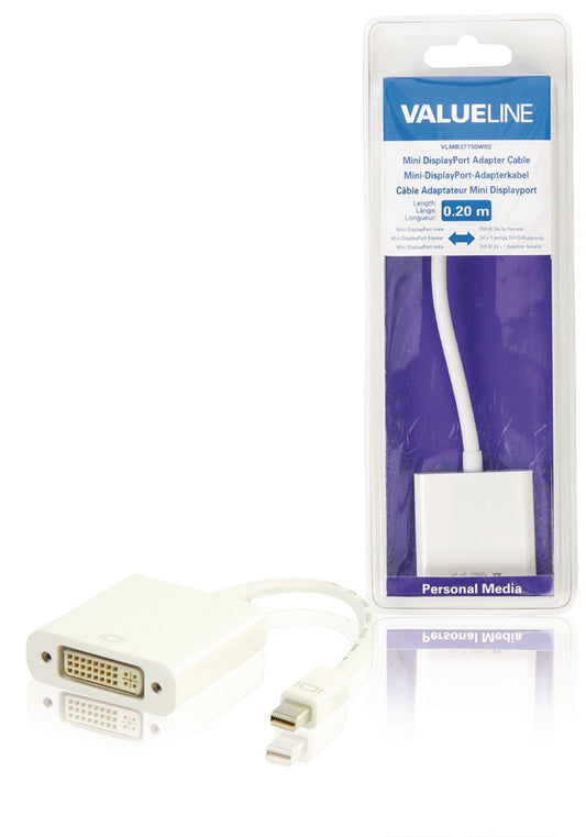 Valueline Mini Displayport-Kabel Mini Displayport Stecker - DVI-I 24+5-pol. Buchse 0.20 m Weiss