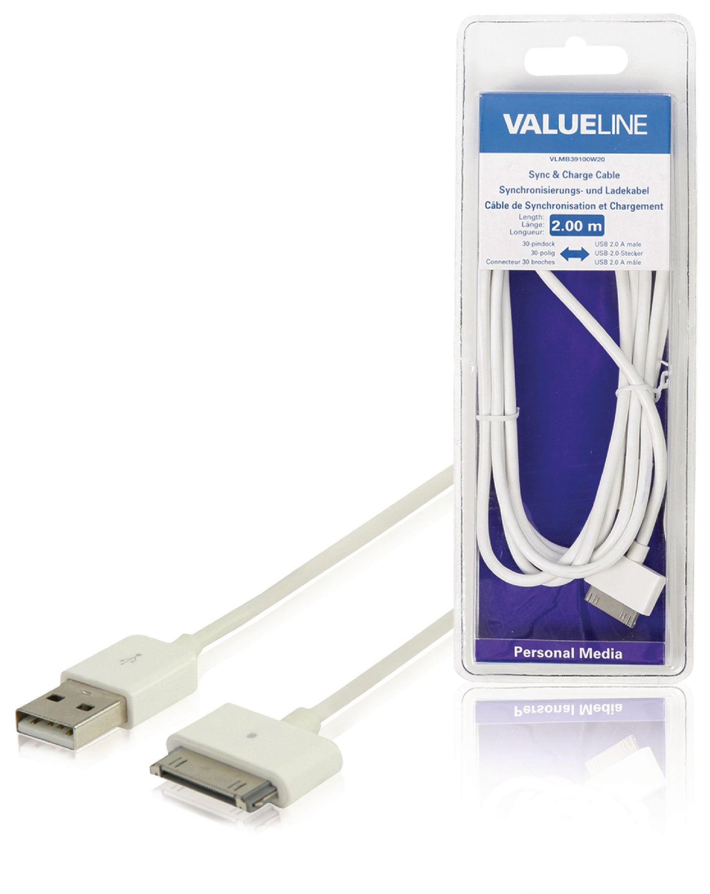 Valueline Sync und Ladekabel Apple Dock 30-pin - USB A male 2.00 m Weiss