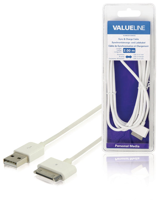 Valueline Sync und Ladekabel Apple Dock 30-pin - USB A male 2.00 m Weiss