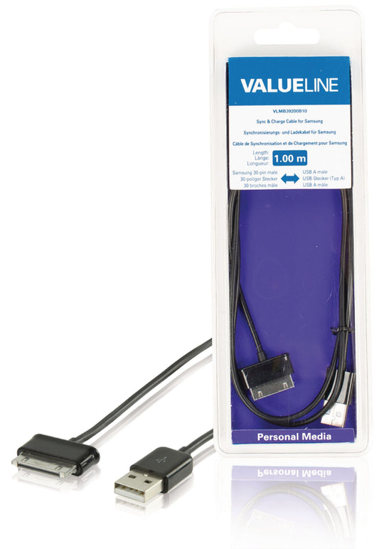 Valueline Sync und Ladekabel Samsung 30-pol. male - USB A male 1.00 m Schwarz