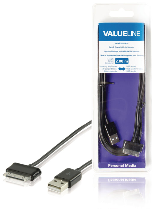 Valueline Sync und Ladekabel Samsung 30-pol. male - USB A male 2.00 m Schwarz