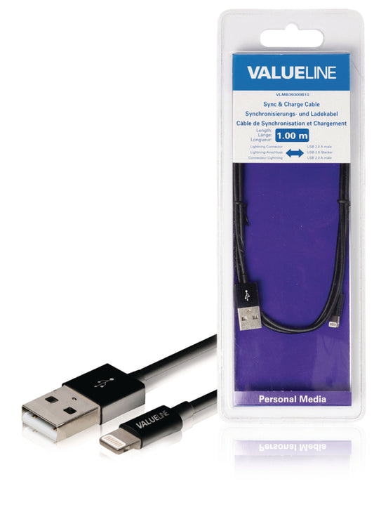 Valueline Sync und Ladekabel Apple Lightning - USB A male 1.00 m Schwarz