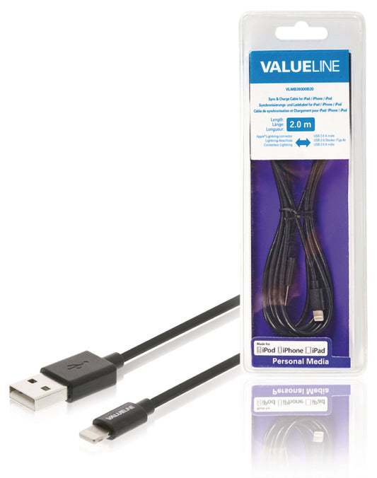 Valueline Sync und Ladekabel Apple Lightning - USB A male 2.00 m Schwarz