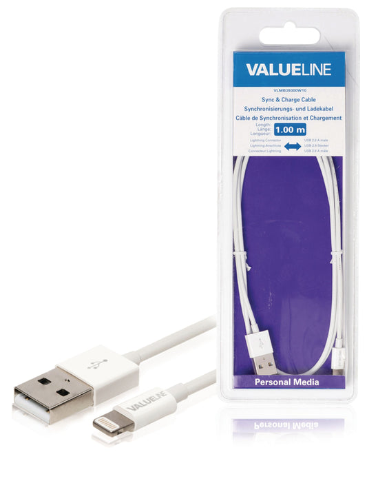 Valueline Sync und Ladekabel Apple Lightning - USB A male 1.00 m Weiss