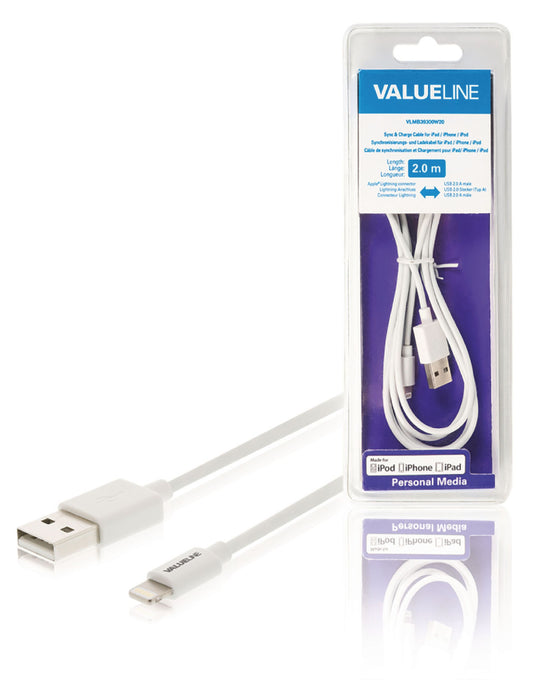 Valueline Sync und Ladekabel Apple Lightning - USB A male 2.00 m Weiss