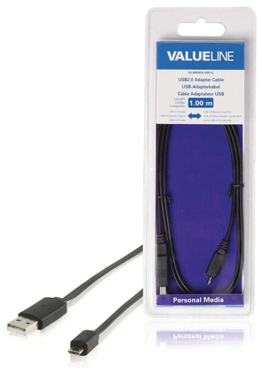 Valueline USB 2.0 Kabel USB A male - Micro-B male flach 1.00 m Schwarz