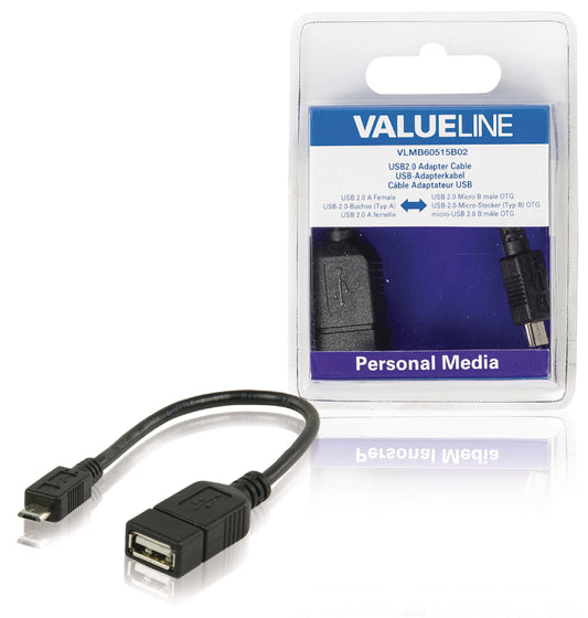 Valueline USB 2.0 Kabel Micro-B male - USB A female 0.20 m Schwarz