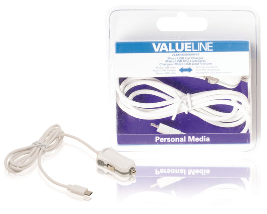 Valueline Auto-Ladegerät 1-Ausgang 2.1 A Micro USB Weiss