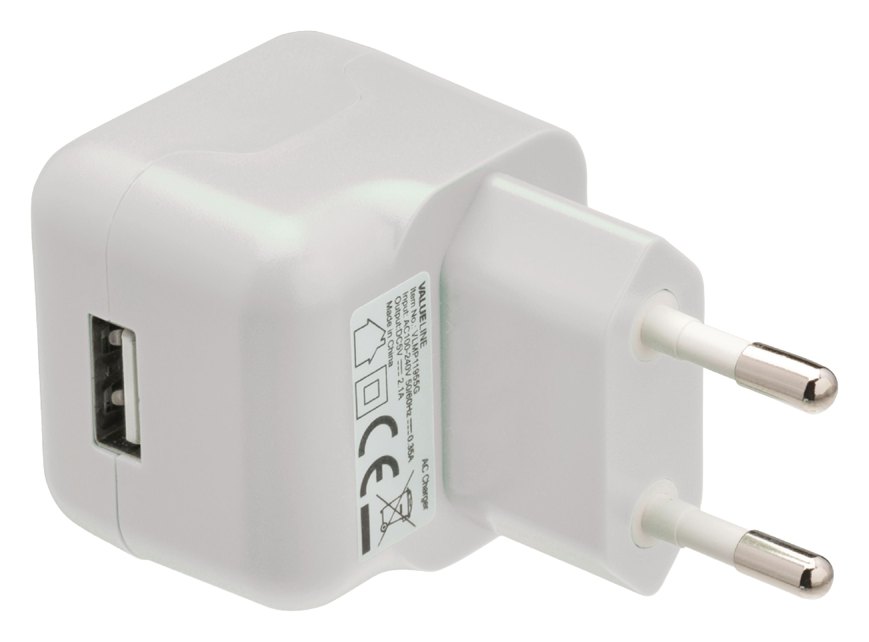 Valueline Ladegerät 1-Ausgang 2.1 A 2.1 A USB Weiss