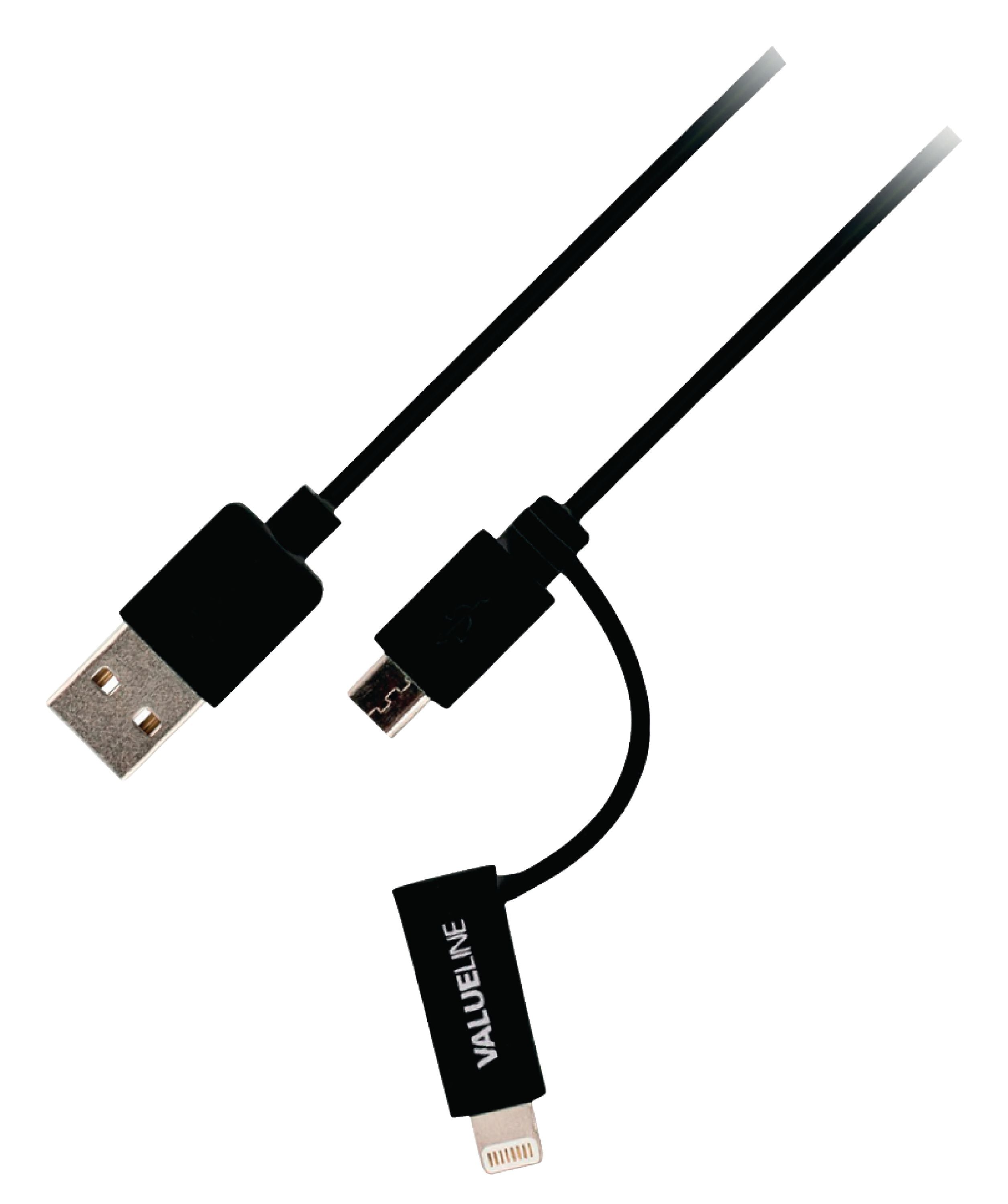 Valueline 2-in-1-Sync und Ladekabel USB A male - Micro-B male 1.00 m Schwarz