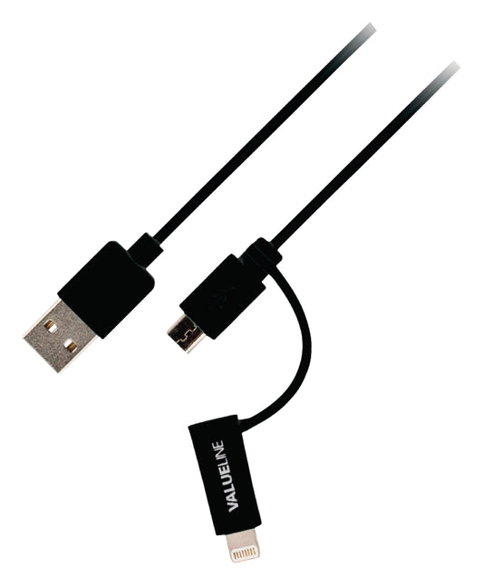 Valueline 2-in-1-Sync und Ladekabel USB A male - Micro-B male 1.00 m Schwarz