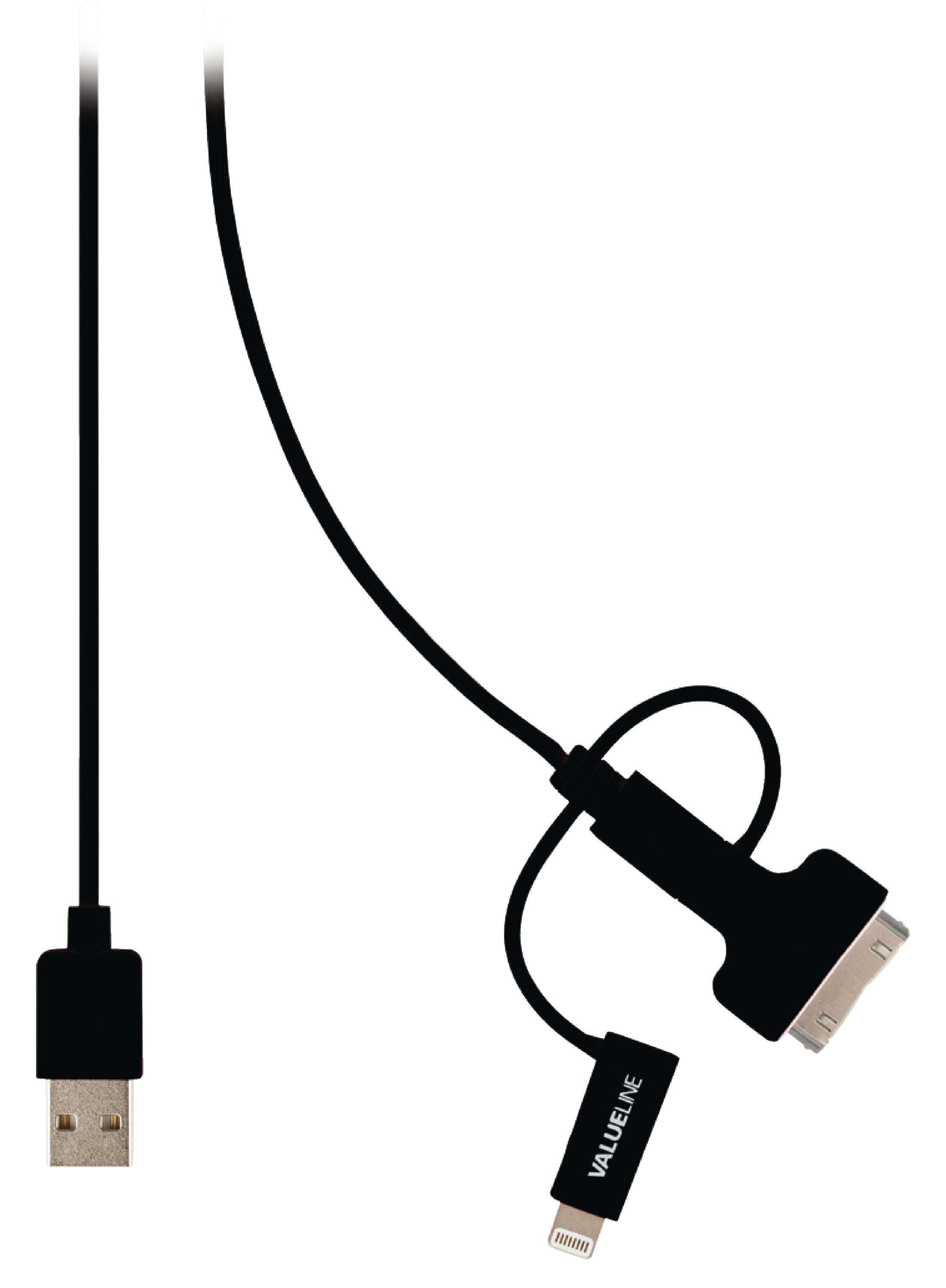 Valueline 3-in-1-Sync und Ladekabel USB A male - Micro-B male 1.00 m Schwarz